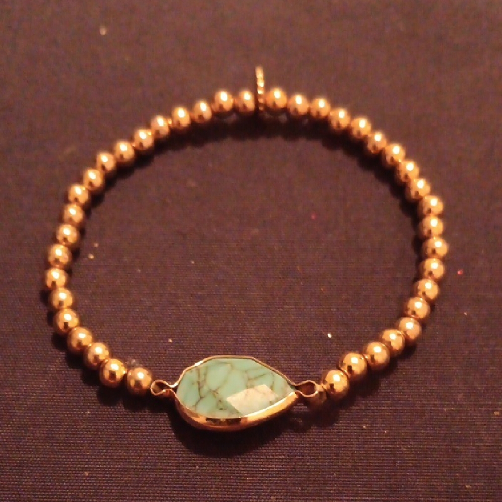 Gold Beaded Bracelet with Turquoise Marquise Stone